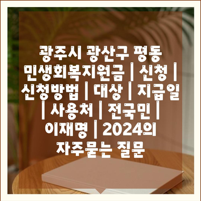 광주시 광산구 평동 민생회복지원금 | 신청 | 신청방법 | 대상 | 지급일 | 사용처 | 전국민 | 이재명 | 2024