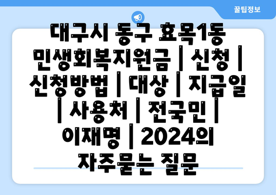 대구시 동구 효목1동 민생회복지원금 | 신청 | 신청방법 | 대상 | 지급일 | 사용처 | 전국민 | 이재명 | 2024