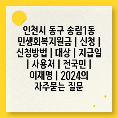 인천시 동구 송림1동 민생회복지원금 | 신청 | 신청방법 | 대상 | 지급일 | 사용처 | 전국민 | 이재명 | 2024