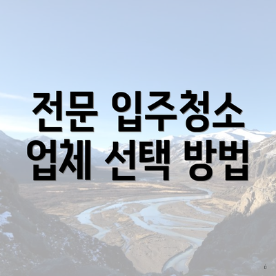 전문 입주청소 업체 선택 방법