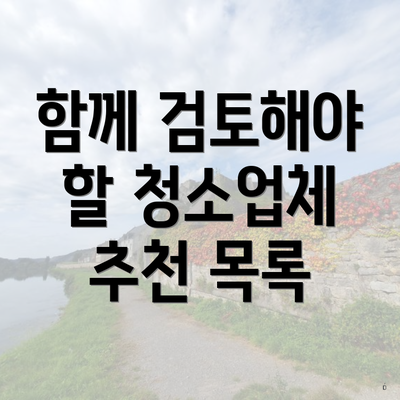 함께 검토해야 할 청소업체 추천 목록