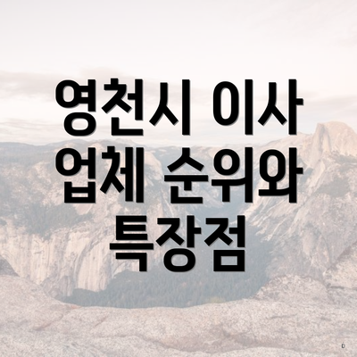 영천시 이사 업체 순위와 특장점