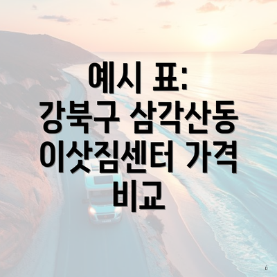 예시 표: 강북구 삼각산동 이삿짐센터 가격 비교