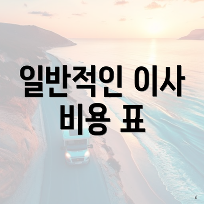 일반적인 이사 비용 표