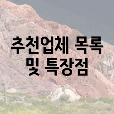 추천업체 목록 및 특장점